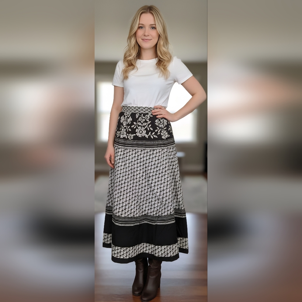 Elegant Black and White Floral Skirt
